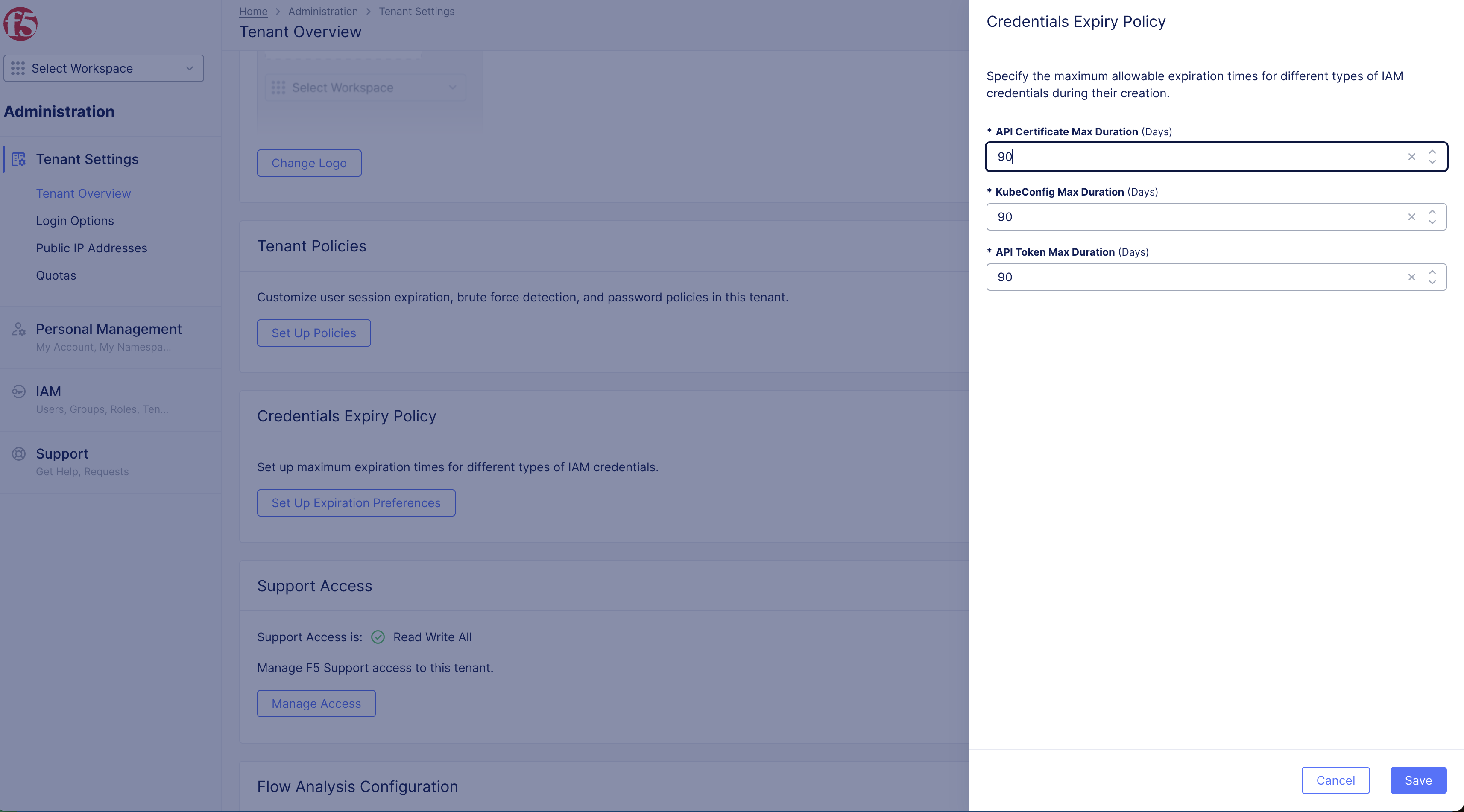 Figure: Set Credentials Expiry