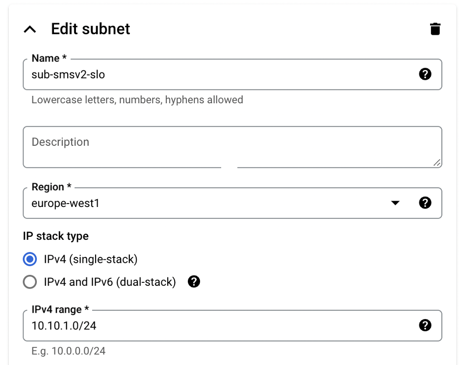 Figure: SLO Subnet Custom