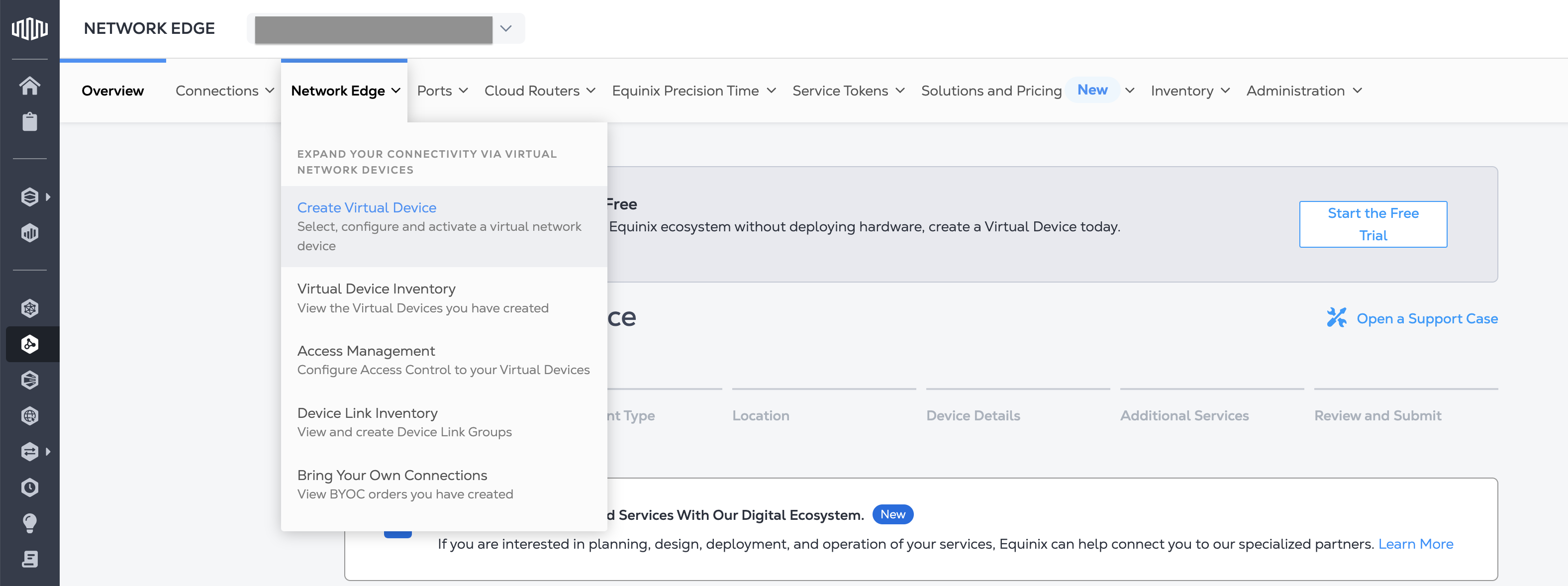Figure: Equinix Network Edge Portal
