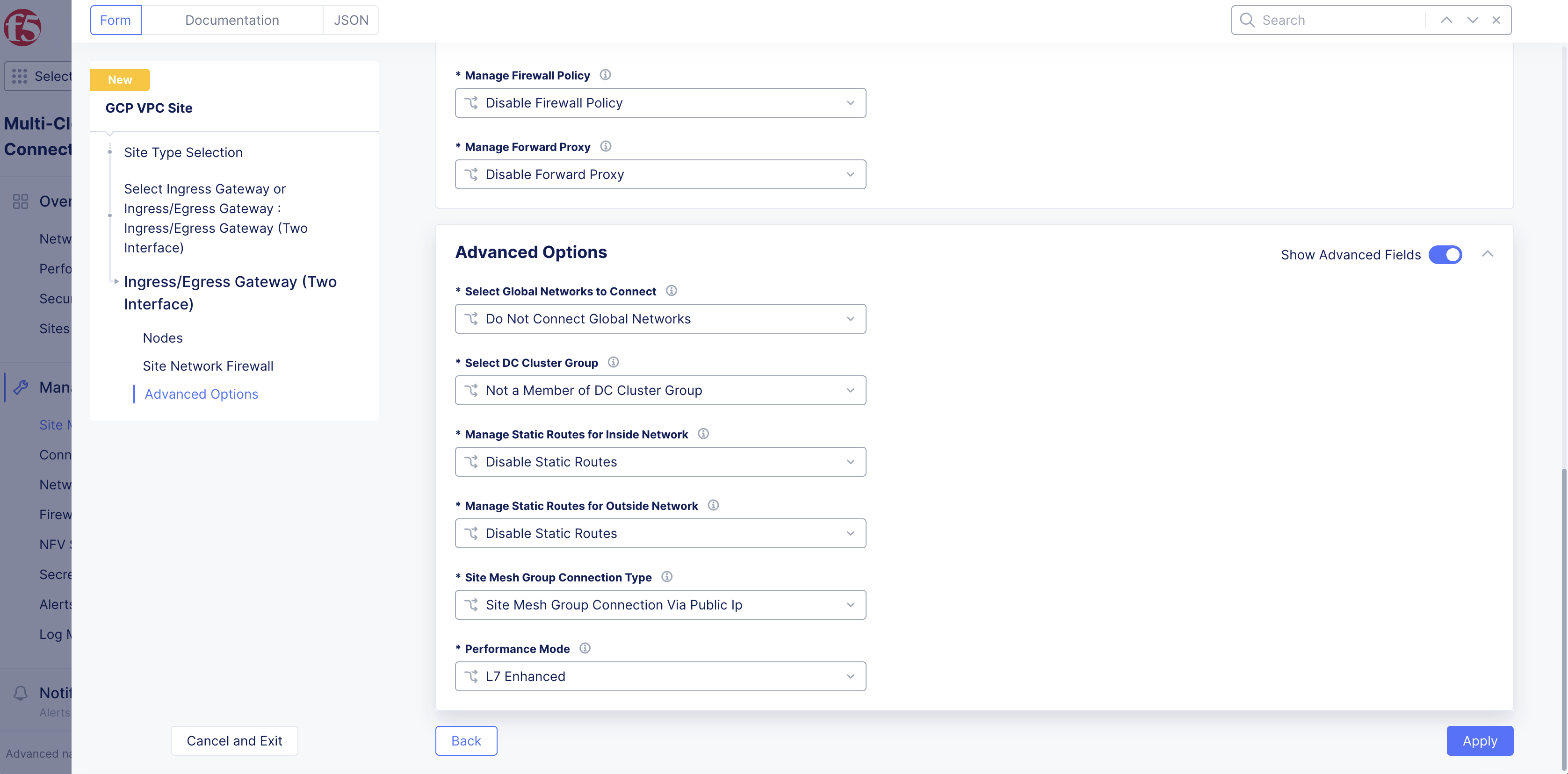 Figure: Advanced Options