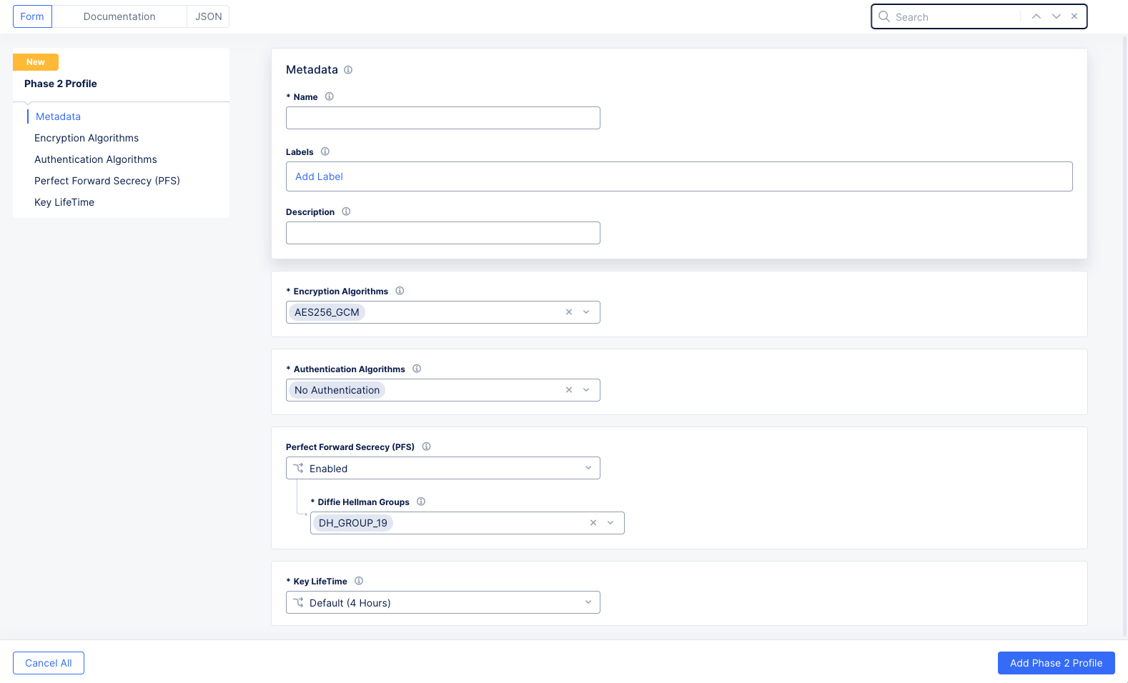 Figure: IKE Phase 2 Profile Configuration