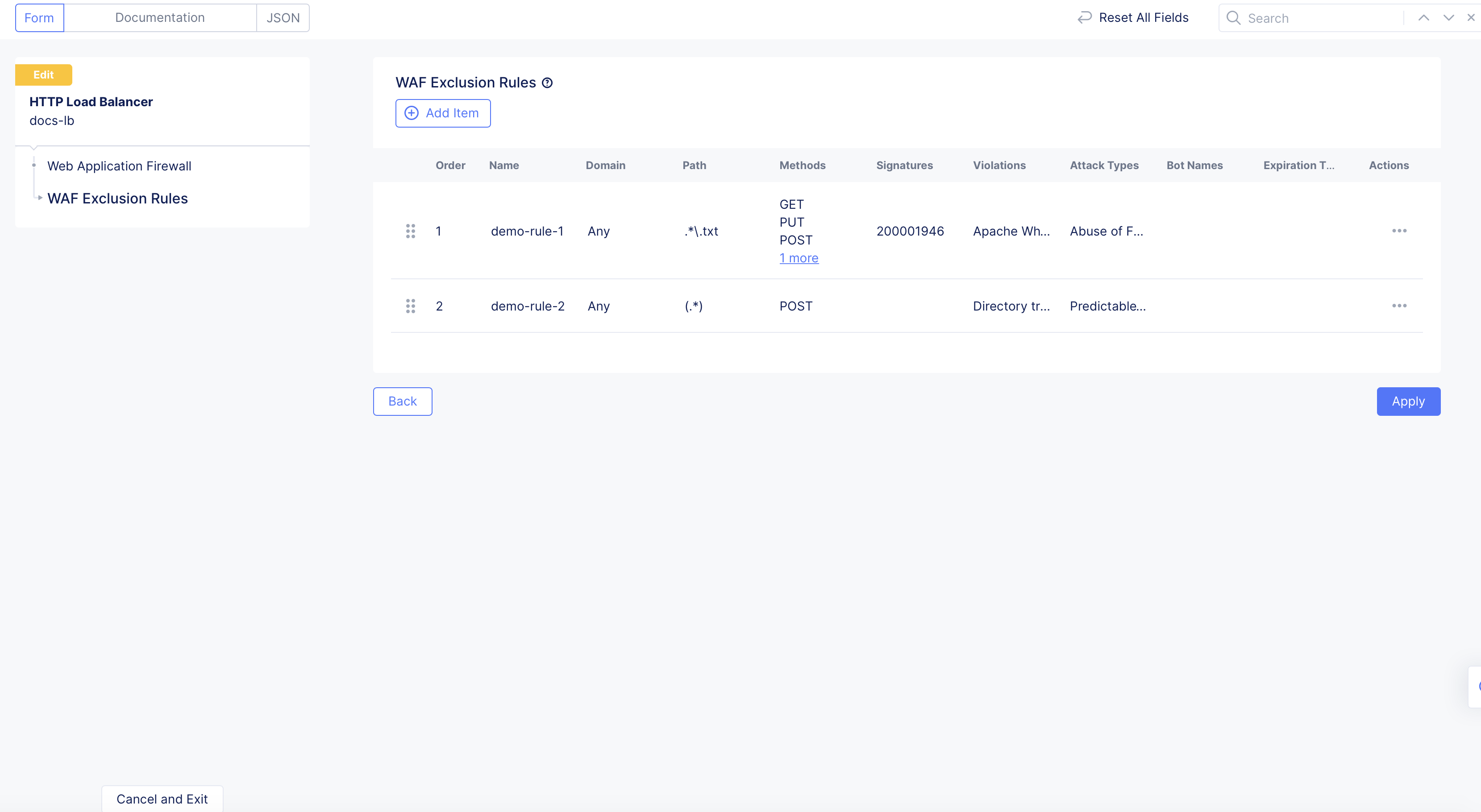Figure: WAF Exclusion Rule Order