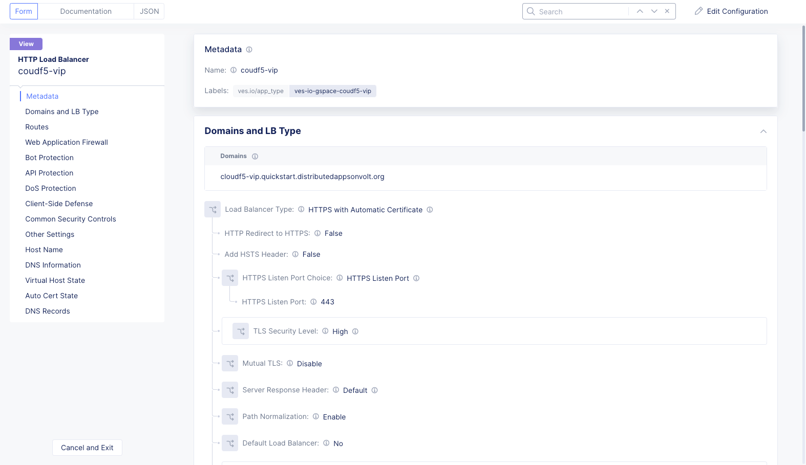 Figure: Edit Load Balancer Configuration