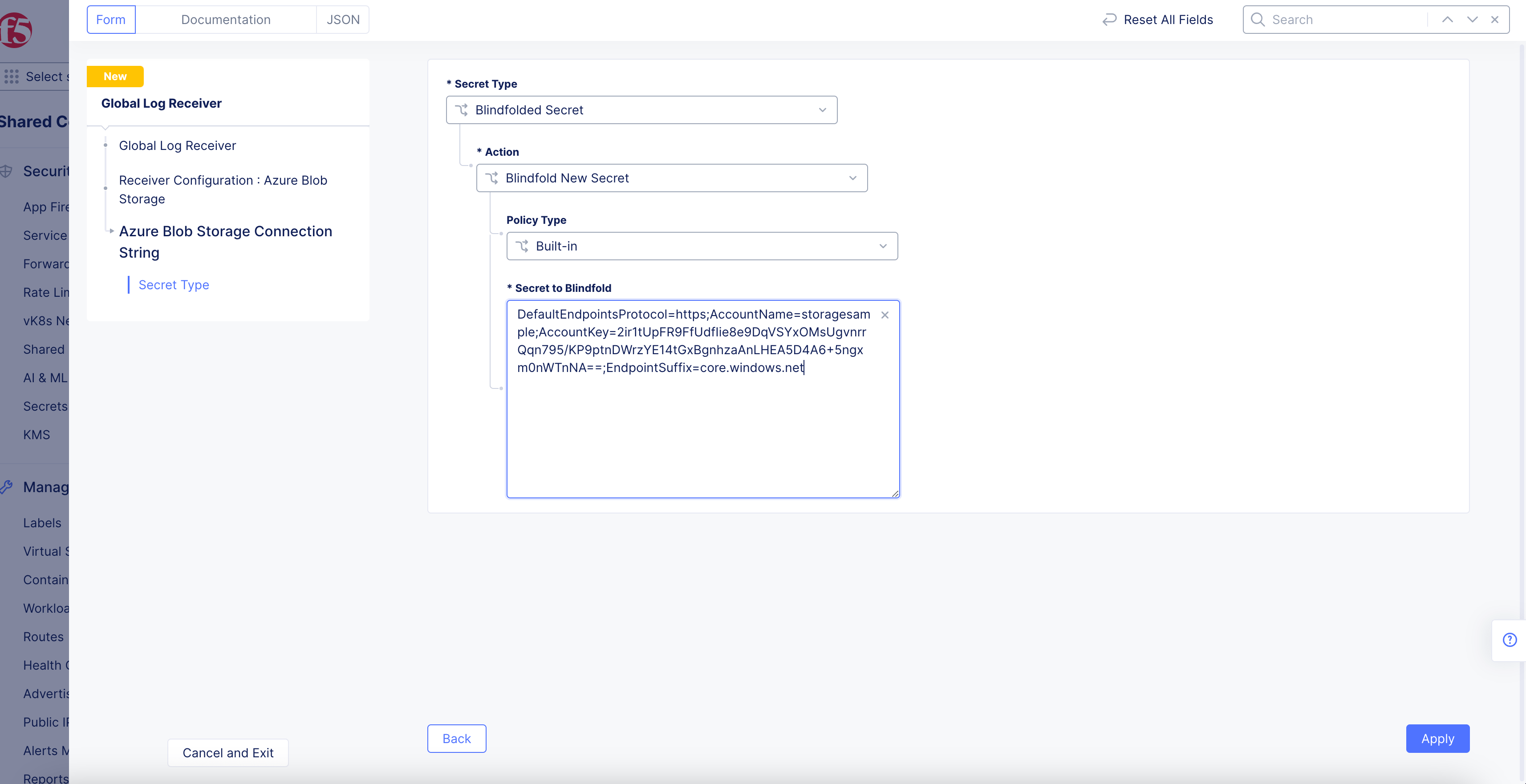 Figure: Azure Blob Connection String