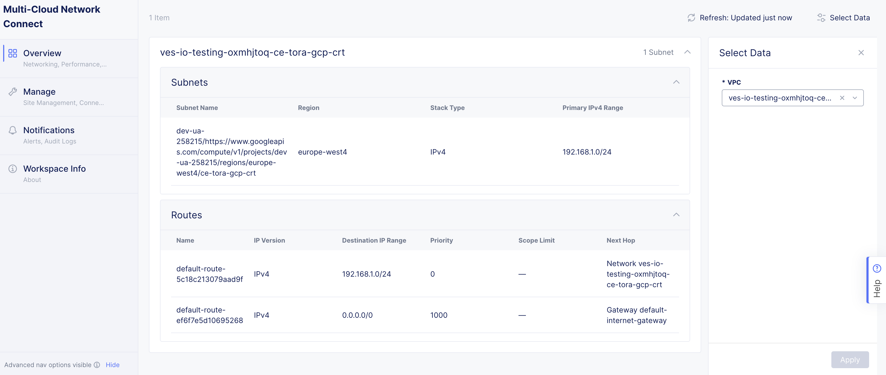 Figure: Cloud Routes for GCP Site - Expanded